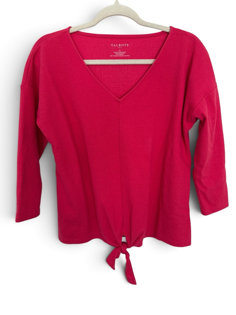 Talbots Hot Pink V-Neck Tie-Front Knit Top size Medium